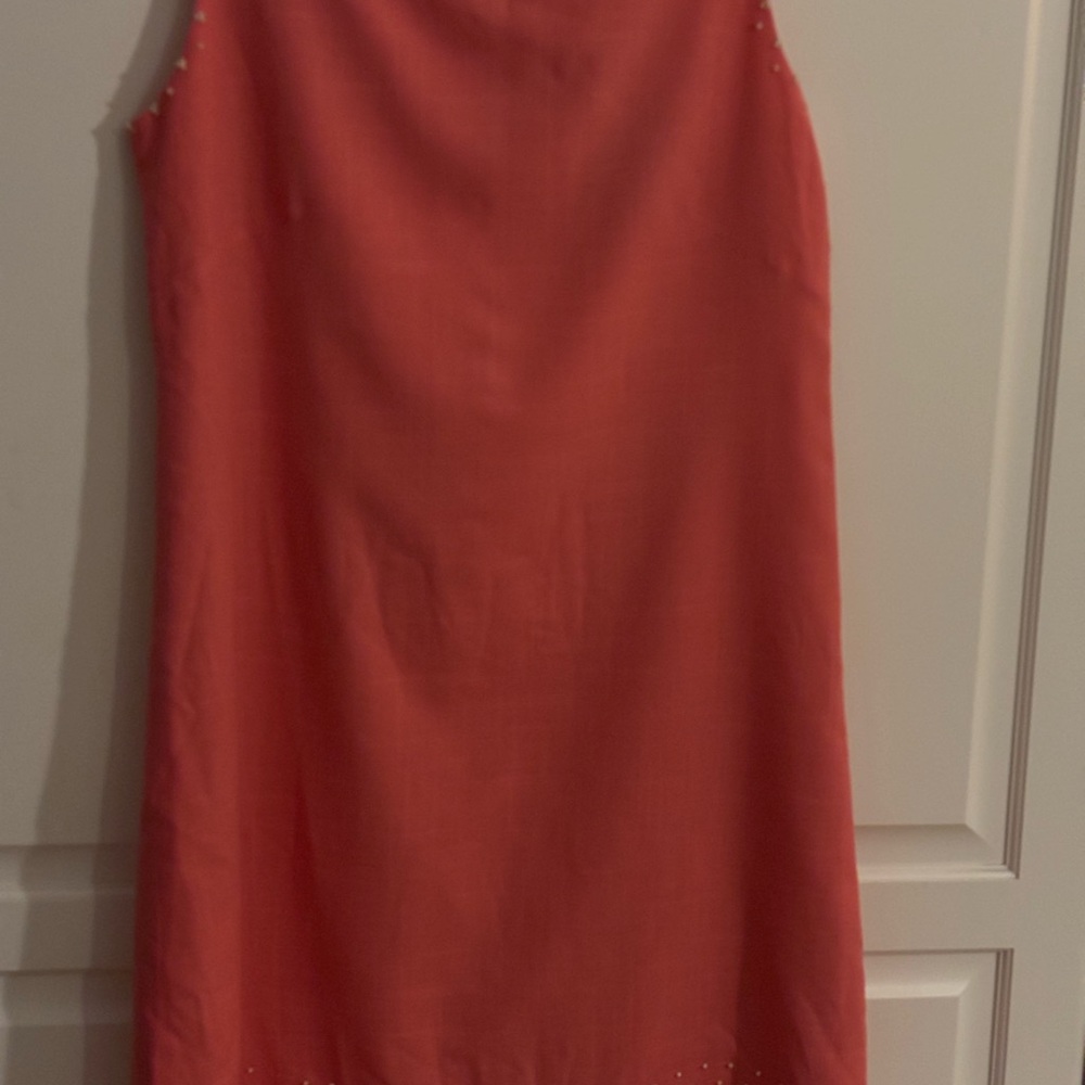 Ginger snap coral beaded accents dress.  Back zipper.‎  Linen look material. S